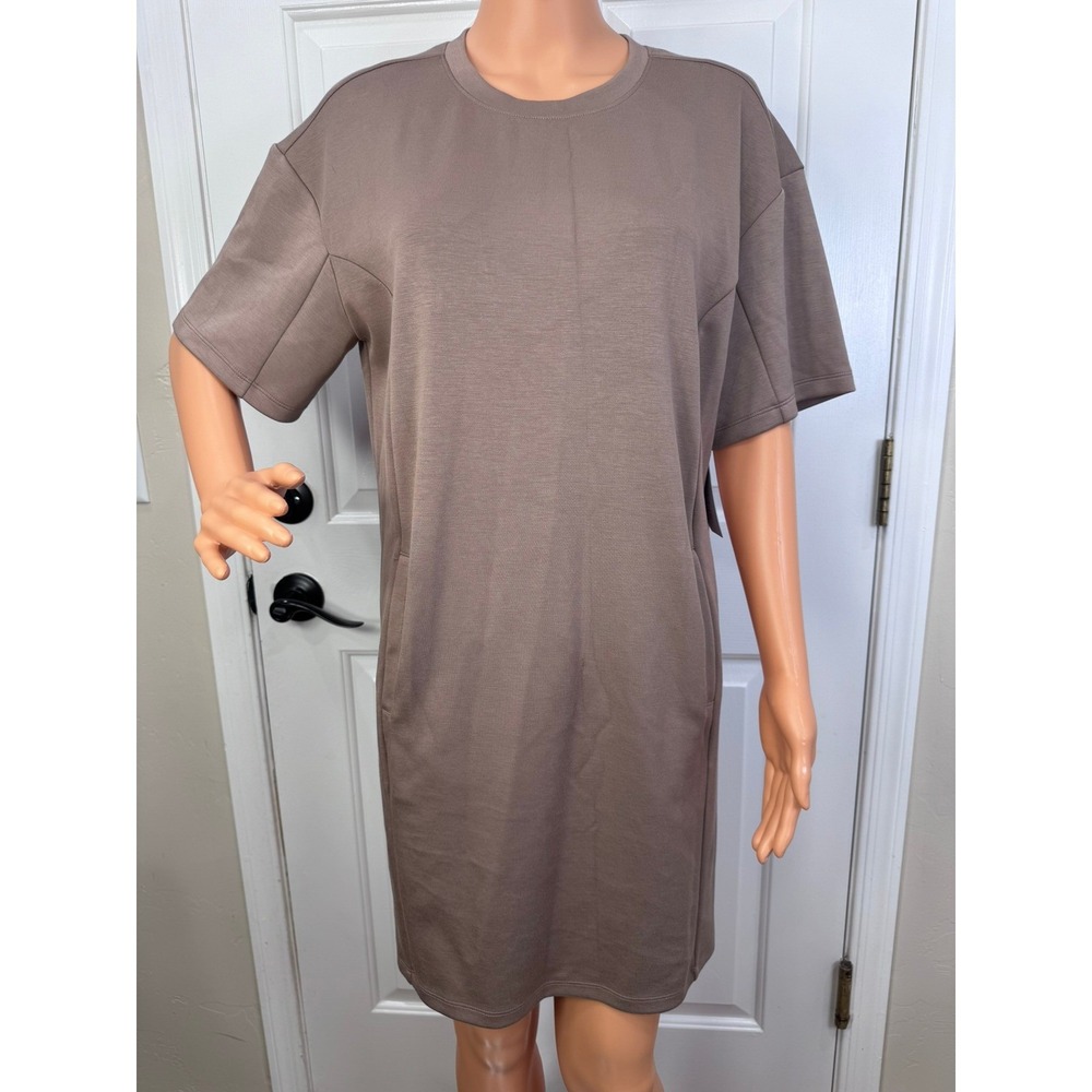 NEW Stylus brown 'mushroom' color short sleeve pockets mini dress Size M